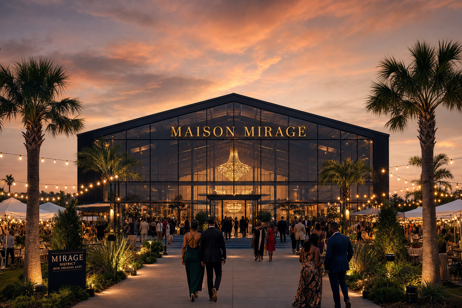 Maison Mirage glass hall — indoor hospitality OS
